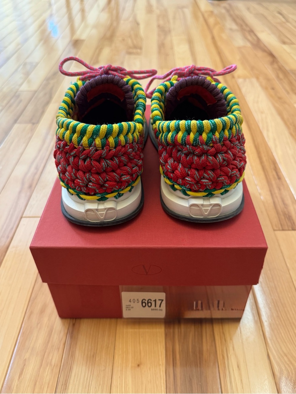 Valentino Garavani women Yellow Green Pink Woven Lace-Up Sneakers - Picture 3 of 4